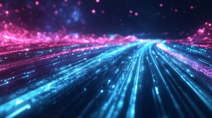 Fototapeta premium Cyan Magenta Light Streams on Sci-Fi Landscape