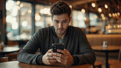 young man texting on mobile phone