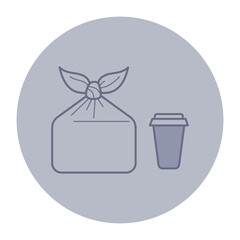 Takeout bag next to coffee cup, indicating perfect pairing for quick meal. On-the-go dining, lunch or dinner concept