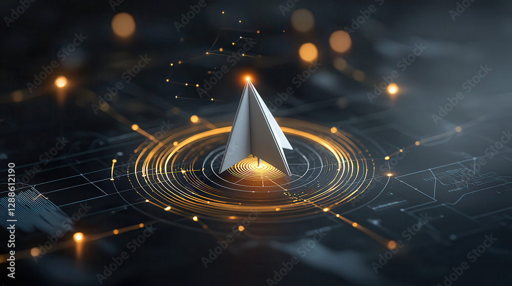 Leinwandbilder futuristic digital concept featuring geometric pyramid surrounded by glowing circuits and abstract p