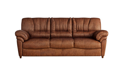 red leather sofa vintage isolated PNG. 3d rendering