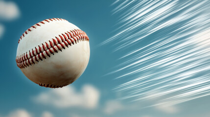 baseball flying through air, showcasing its leather texture and dynamic motion