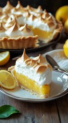 Refreshing Lemon Meringue Pie with Gold Tones and Zesty Flavors