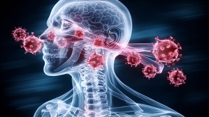 Naklejka premium Glowing 3D Conceptual Imaging of the Respiratory System During a Viral Infection