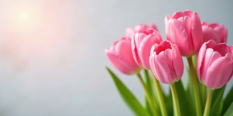 Fototapeta premium A Delicate Bouquet of Pink Tulips Basking in Soft Sunlight, a Symbol of Spring's Gentle Arrival and Renewed Hope