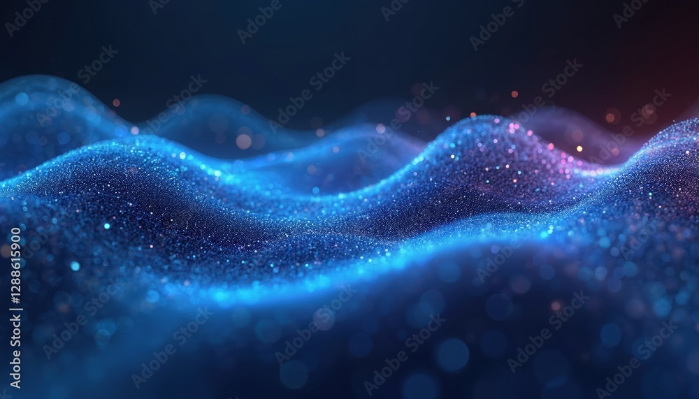 Aufkleber abstract blue wave particle tech background. futuristic glowing mesh of blue curves. business techno