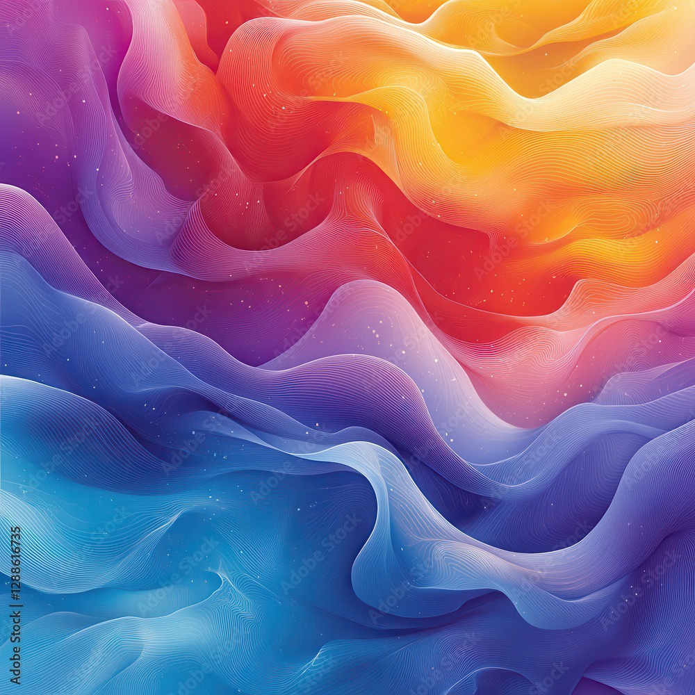 Poster Fluid and artistic rainbow themed backdrop with softly blended colors and textures, creating vibrant and dynamic visual experience. swirling patterns evoke sense of movement and energy