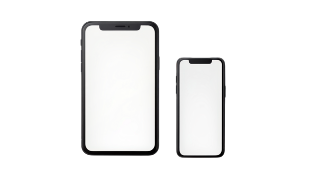 Comparison of two smartphones showcasing different sizes and designs in a minimalist setting