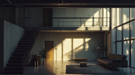 Obraz premium Diseño interior minimalista tipo loft de sala de estar moderna.