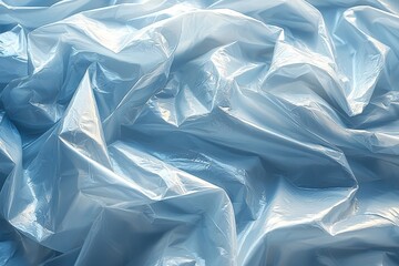 Fototapeta premium Bright wrinkled transparent plastic bag poly wrap film texture white abstract background