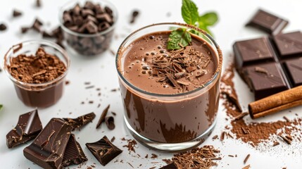 glass with chocolate milk isolated on white background