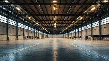 Spacious Industrial Warehouse Interior with Natural Light Sources