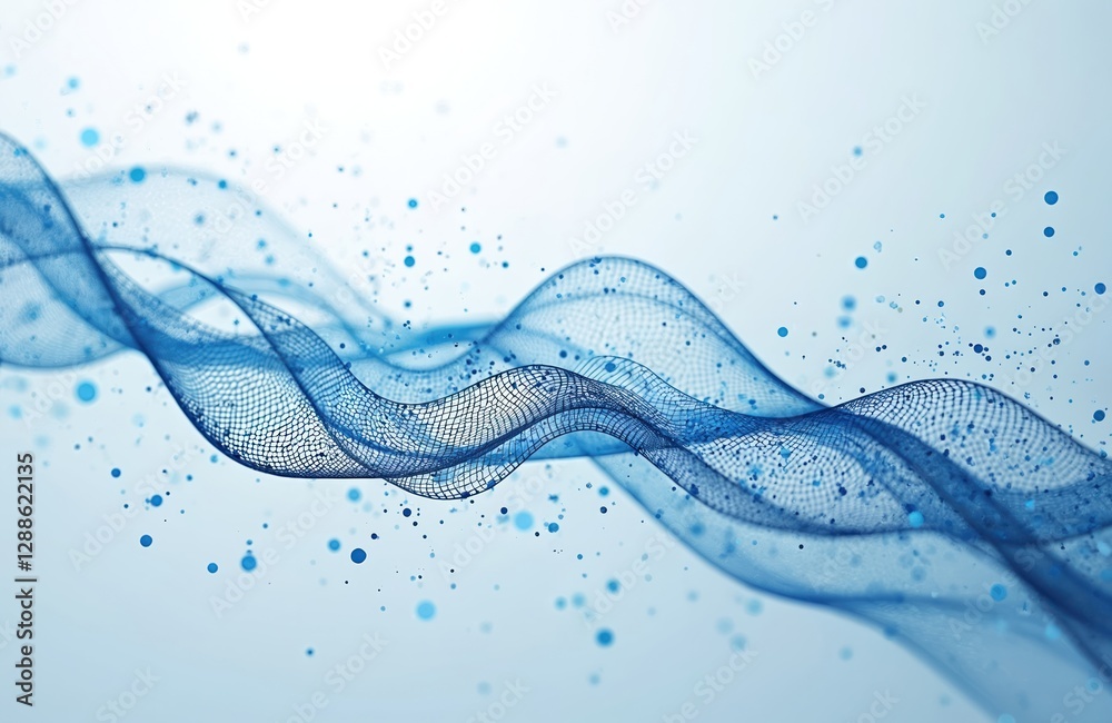 Leinwandbilder Background with blue lines, dots symbolize data points. Abstract network connections, technological wave structure. Backdrop for science, tech engineering projects, big data analytics, machine