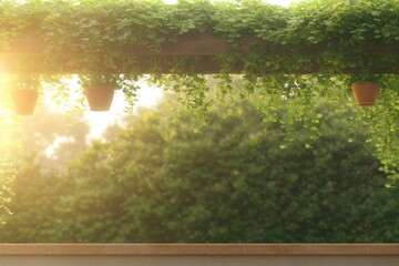 Lush greenery framed by sunlight creates serene outdoor ambiance
