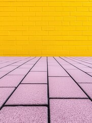 Fototapeta premium Colorful wall and pavement create a vibrant urban space for photography and design.