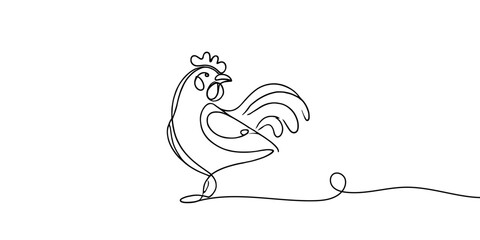 Chickens rooster continuous line drawing and minimalist style isolate outline vector icon