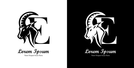 goat head logo design combined with the letter E