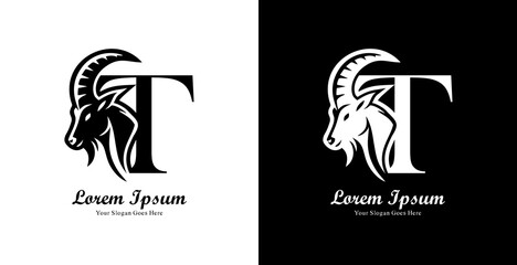 goat head logo design combined with the letter T