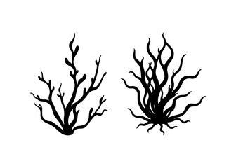 Underwater seaweed silhouette vector flat illustration design on white background.