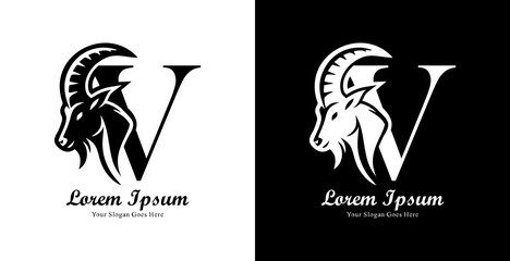 goat head logo design combined with the letter V