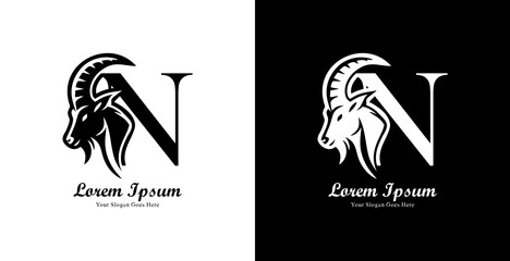goat head logo design combined with the letter N