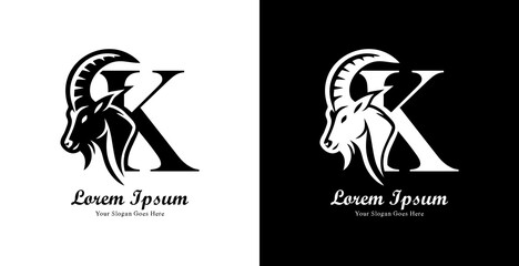 goat head logo design combined with the letter K