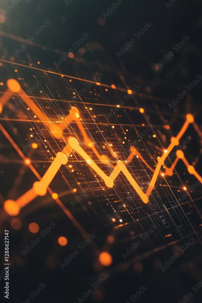 Poster abstract representation of data analytics with glowing orange lines on a dark background