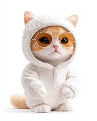 Obraz premium Cute cartoon cat in a stylish outfit with sunglasses, perfect for fun illustrations.
