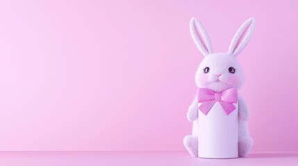 Obraz premium Cute bunny figure with a pink bow, perfect for Easter and spring-themed decorations.