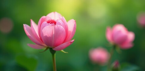 Soft pink petals unfold like tiny roses against a backdrop of emerald, spring, blossom, colors