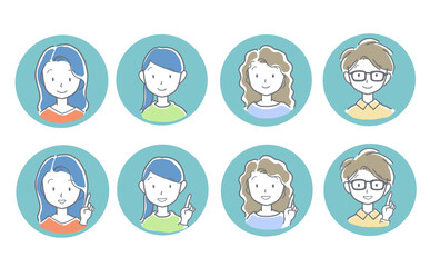 女性の顔のアイコンセット