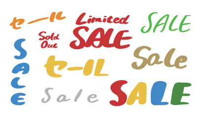 色々なSALEのシンプルな手書き文字セット　ベクターイラスト