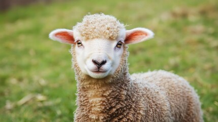 Obraz premium Cute Lamb Portrait in Verdant Pasture