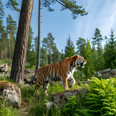 Majestic Siberian Tiger in Forest Habitat