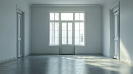 Bright and Spacious Modern Interior with White Walls and Windows