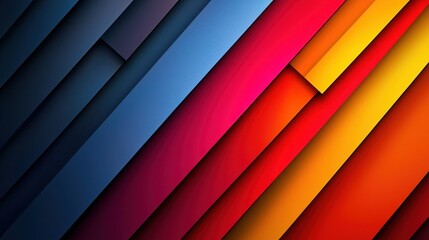 Obraz premium A vibrant abstract design featuring diagonal layers of blue, red, yellow, and orange hues, creating a dynamic visual effect.