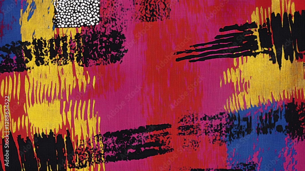 Poster a vibrant abstract design featuring bold colors and dynamic brush strokes, creating a lively, artist