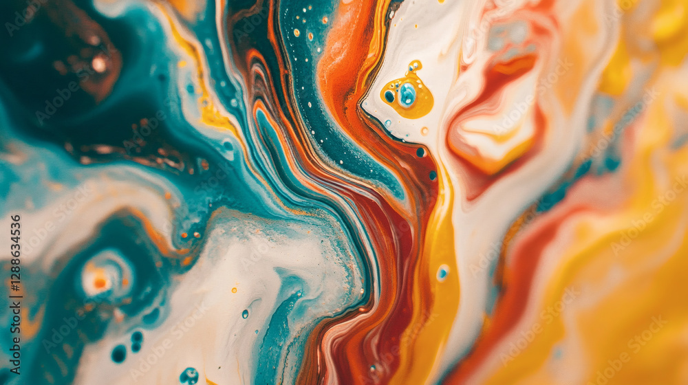 Poster a vibrant swirl of abstract colors, featuring blue, orange, and yellow hues, creating a dynamic and 