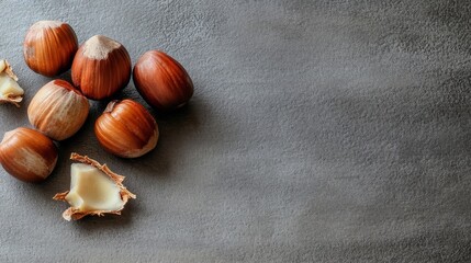 Obraz premium Cracked Hazelnut Cluster on Gray