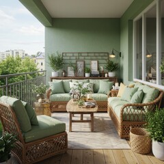Sage Green Light Wood Balcony design Eclectic Transitional decor