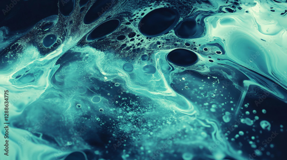Aufkleber a mesmerizing abstract image featuring swirling shades of teal, with dynamic patterns and bubbles cr