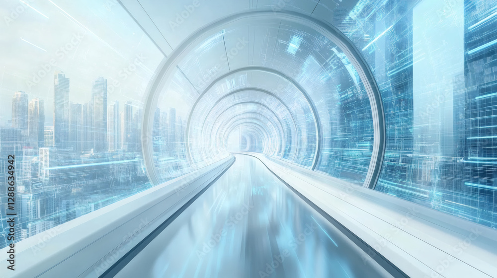 Aufkleber a futuristic tunnel with a sleek design and glowing elements, suggesting advanced technology and a h