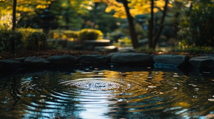 Fototapeta premium Tranquil Ripple in Serene Pond Illustrating Mindful Calmness