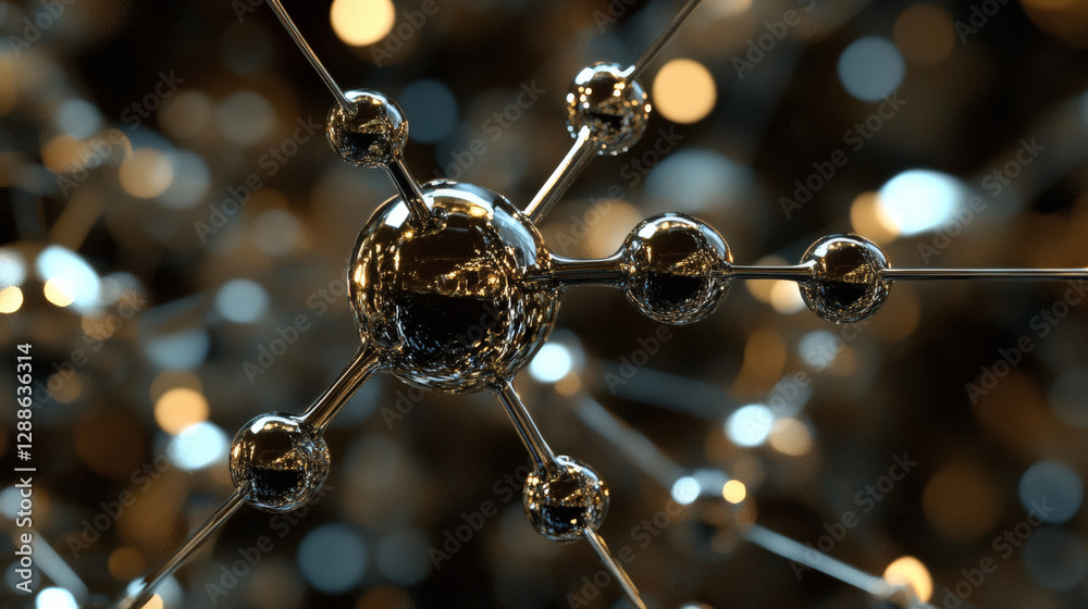 Poster a close-up view of a molecular structure showcasing interconnected atoms and bonds, set against a bl