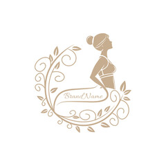 Elegant Woman Logo Template with Bra icon and Floral Ornament for Beauty & Wellness Branding