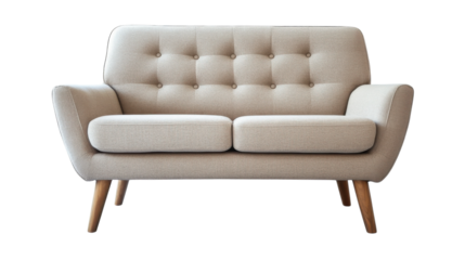 Modern beige loveseat with wooden legs for stylish living room furniture