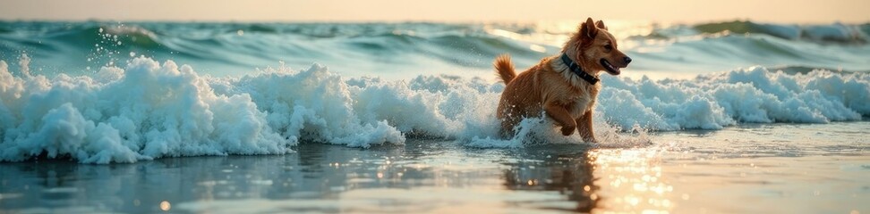 Chapoteando en la orilla del mar con velocidad, velocidad, viento, canino