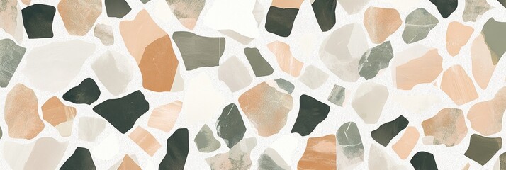 Abstract Terrazzo Texture Background With Irregular Neutral Color Stone Chips And Aggregate