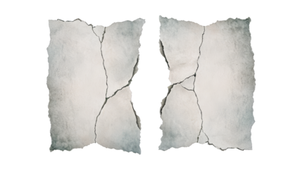 Two torn pieces of paper with ripped edges on a white background, blank canvas for creative design and text