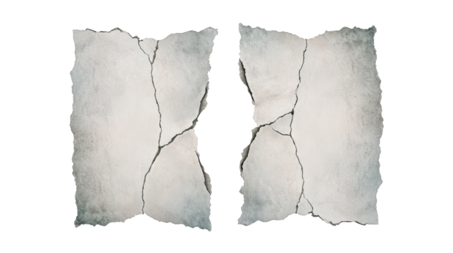 Two torn pieces of paper with ripped edges on a white background, blank canvas for creative design and text